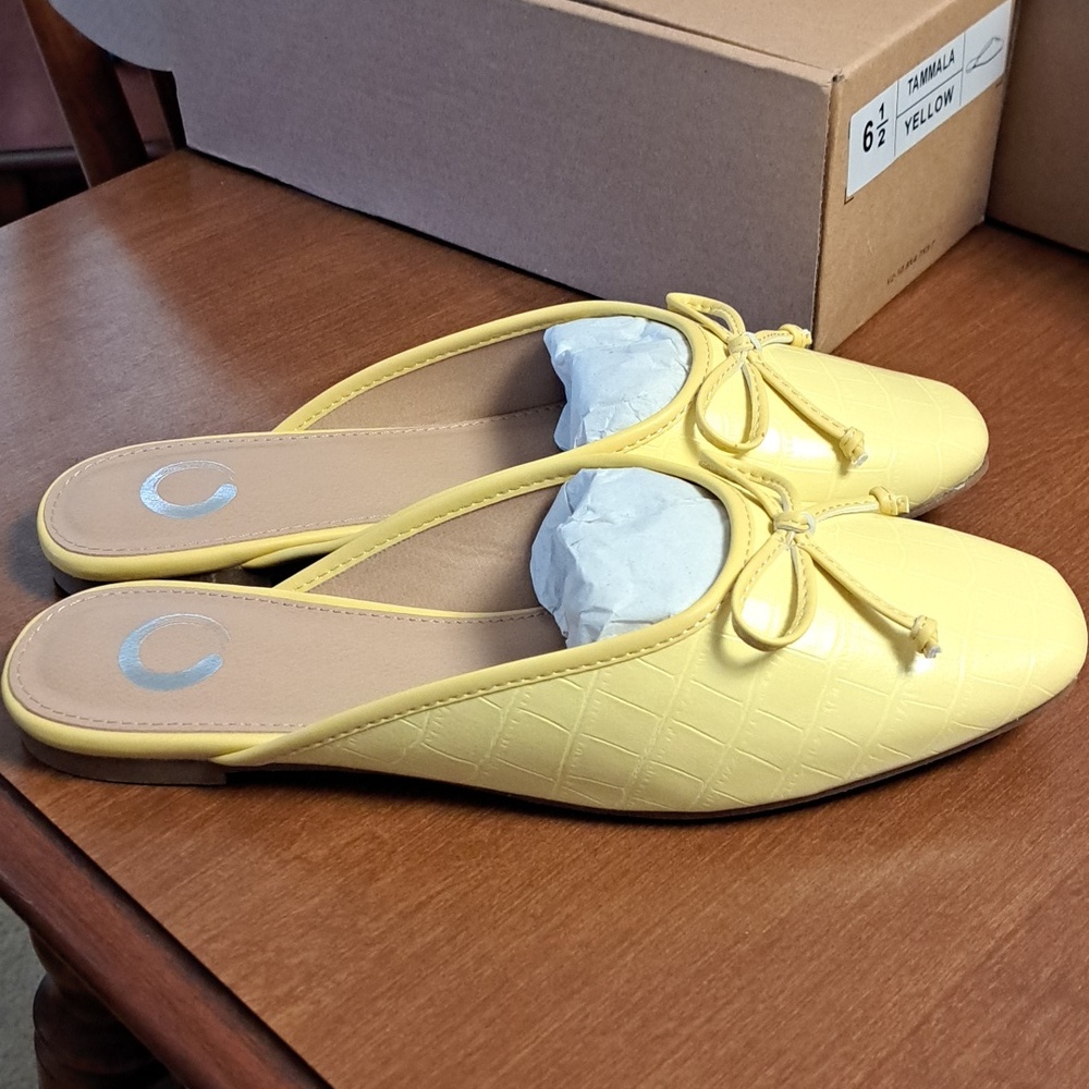 Yellow Women’s Bow-Accent Slip-On Mules 6.5 - Picture 4 of 6